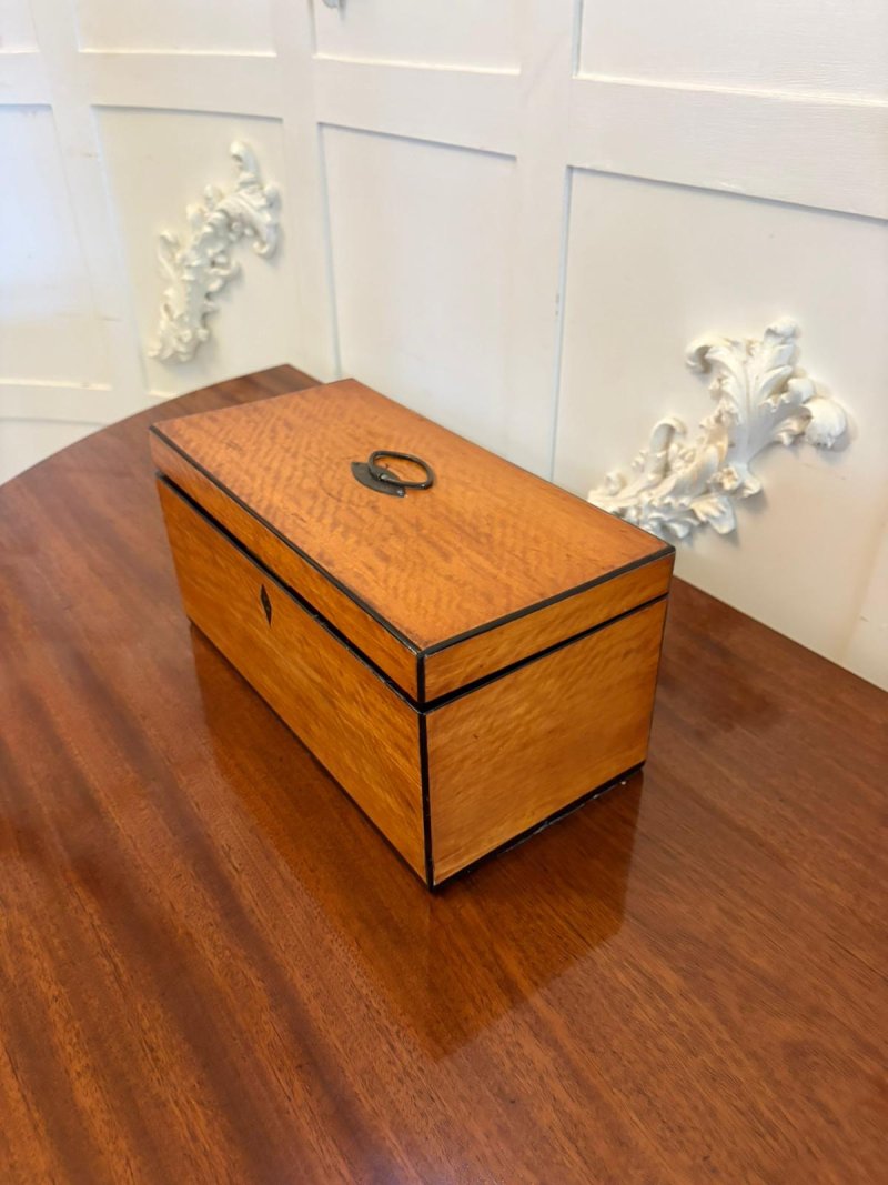 Antique Georgian Satinwood Tea Caddy Box with Original Glass Bowl and Mixing Stick - Image 8